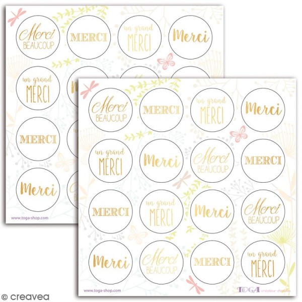 Stickers Toga Textes et motifs dorés Merci - 2 planches de 15 x 15 cm - 32 stickers - Photo n°2