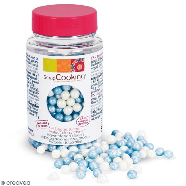 Pot de Perles en sucre - Blanc et bleu - 40 g - Photo n°1