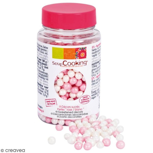 Pot de Perles en sucre - Blanc et rose - 40 g - Photo n°1