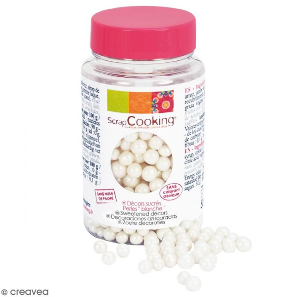 Pot de Perles en sucre - Blanc nacré - 40 g - Photo n°1
