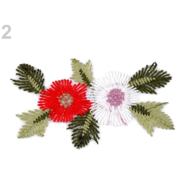 1pc 2 Rouge Emboridered Applique Sur Organza Fleurs 7.5x13.5 Cm, Les Autres À Coudre De La Colle, De - Photo n°1