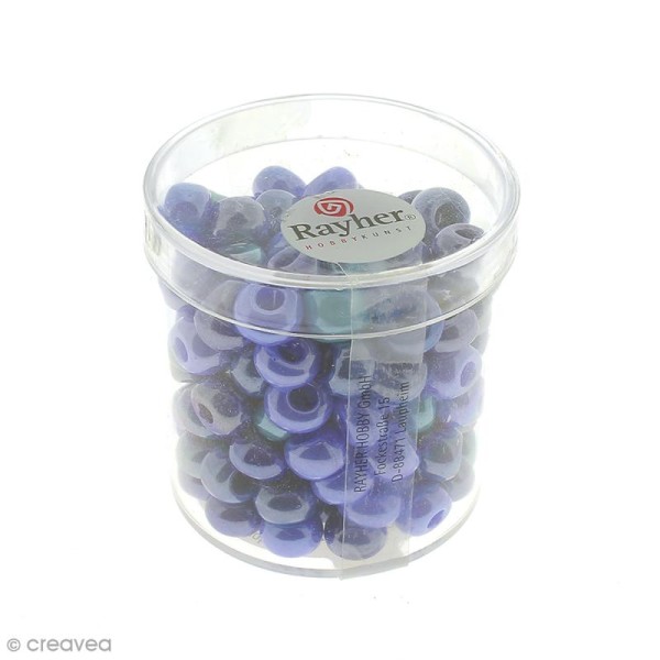 Assortiment de perles à grands trous - Bleu - 6,7 mm - Environ 100 perles - Photo n°2