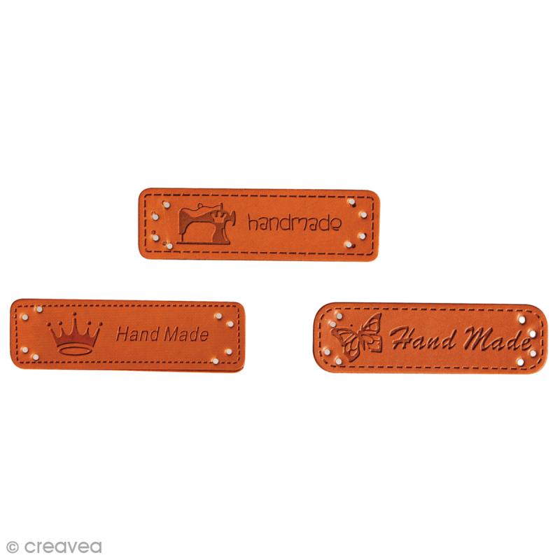 Etiquettes à coudre - Simili cuir - Handmade - 49 x 15 mm - 3 pcs -  Embellissement cuir - Creavea