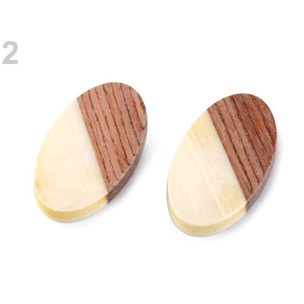 2pc 2 Crème plus légère en Bois Ovale Pendentif en Résine 22x39mm 2e Qualité, d'Autres, des Perles - Photo n°1
