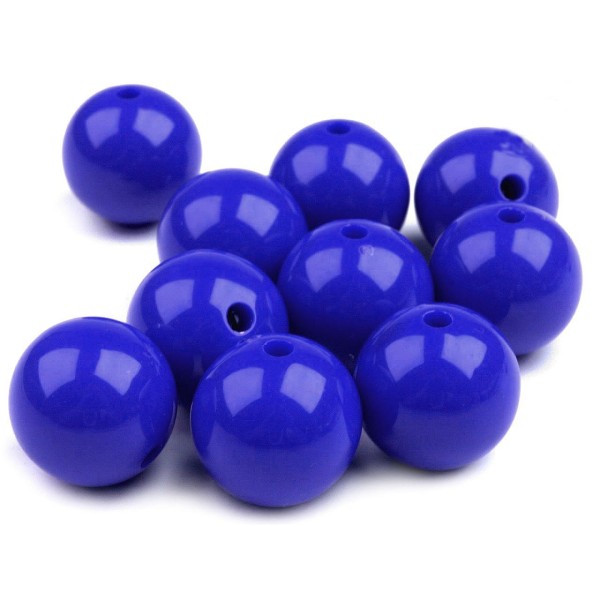 5pc Saphir Bleu en Plastique Perles Rondes de Couleur Ø20mm, Opaque - Photo n°1