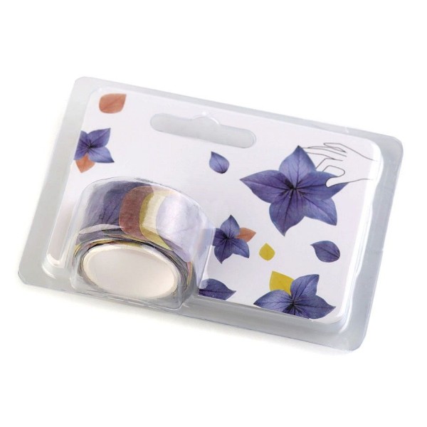1pc 2 Bleu-violet Washi Stickers Fleur, Ruban Adhésif, l'Adhésif de Masquage, Feuille de Trèfle, de - Photo n°1