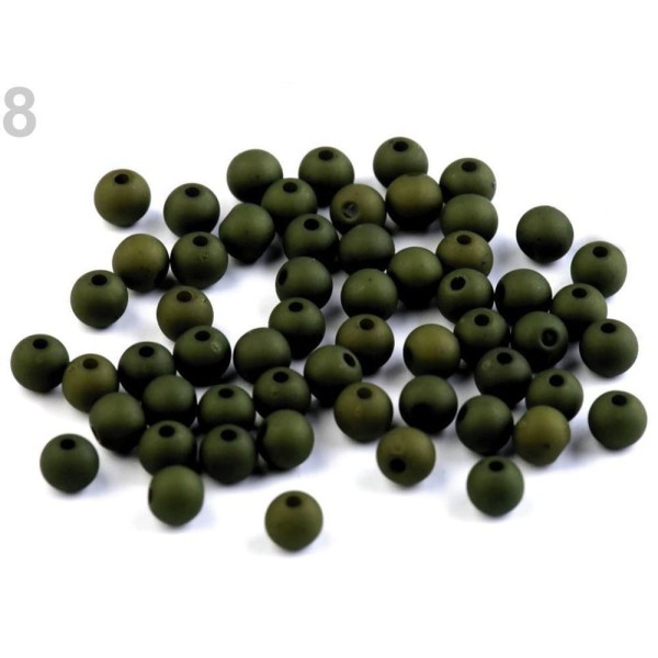 100pc (47) Vert Kaki Mat Acrylique Perles 6mm, Plastique - Photo n°1
