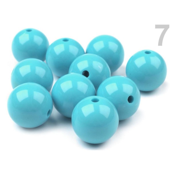 5pc Turquoise en Plastique Perles Rondes de Couleur Ø20mm, Opaque - Photo n°1