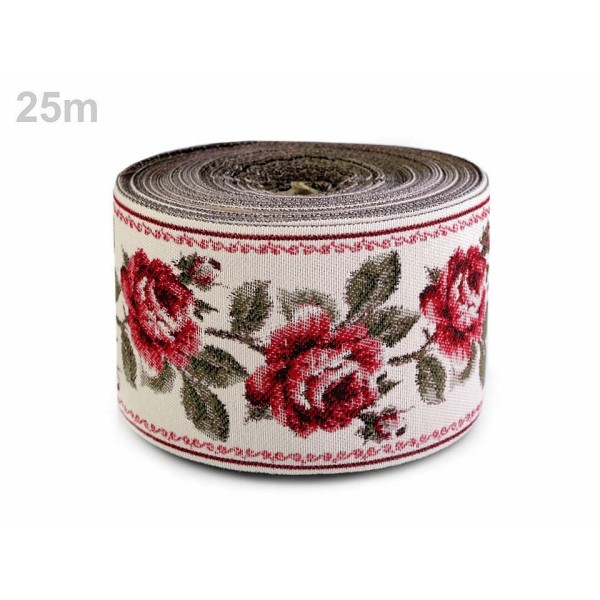 1m Rouge Sombre Tapisserie Jacquard Ruban Largeur 90mm, tissus de décoration, Organza, Tulle, Satin - Photo n°3