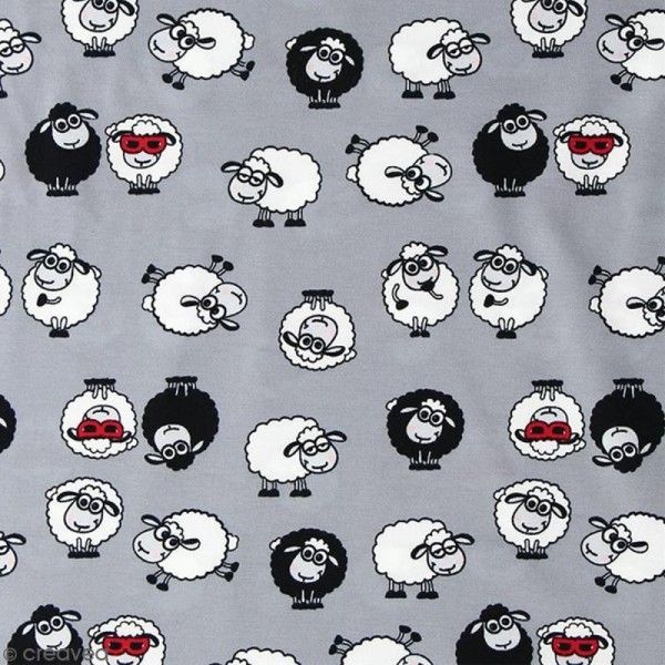 Tissu Jersey Little Darling Moutons - A la coupe par 10 cm (sur mesure) - Photo n°1