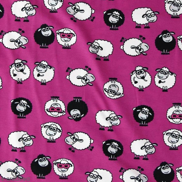 Tissu Jersey Little Darling Moutons Rose - A la coupe par 10 cm (sur mesure) - Photo n°1