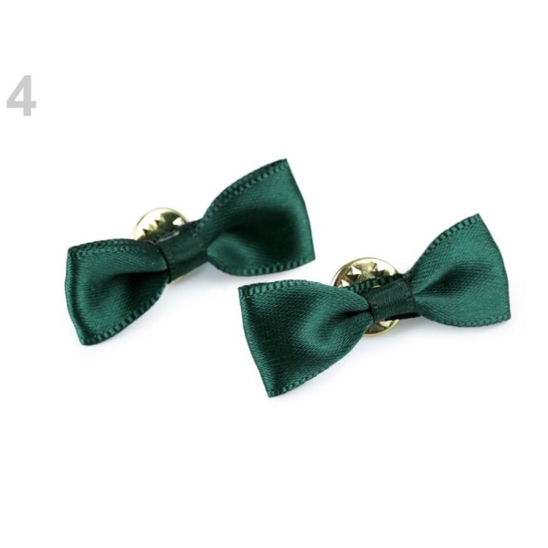 2pc 4 Vert Foncé Arc Sur Broches / Mini Bow Tie À Revers, Textile, des Broches, des Bijoux - Photo n°1