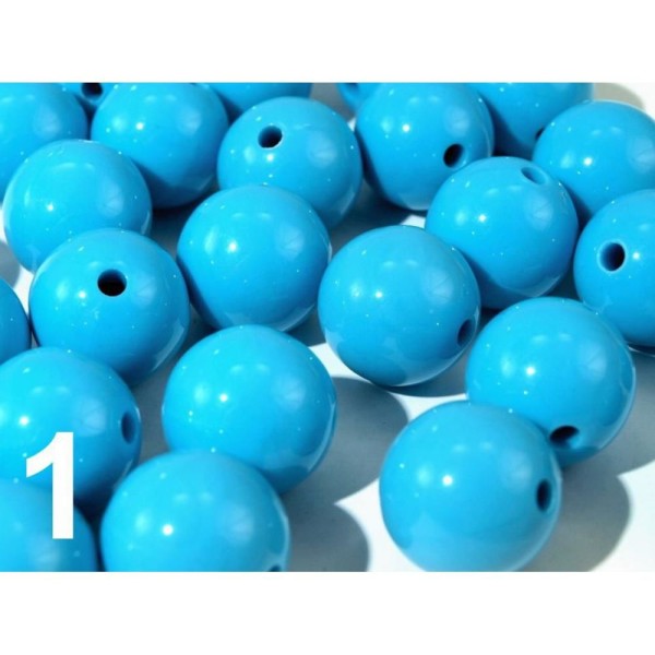 10pc Turquoise en Plastique Perles Rondes de Couleur 16mm, Opaque - Photo n°1