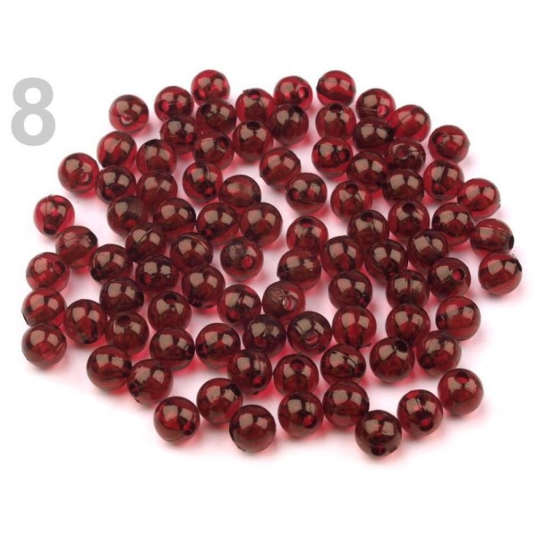 10g 8 Carmine Rouge en Plastique Perles Rondes 6mm Transparent, Perles de Bricolage, de Perles Acces - Photo n°1