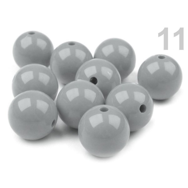 5pc Gris Très Léger en Plastique Perles Rondes de Couleur Ø20mm, Opaque - Photo n°1