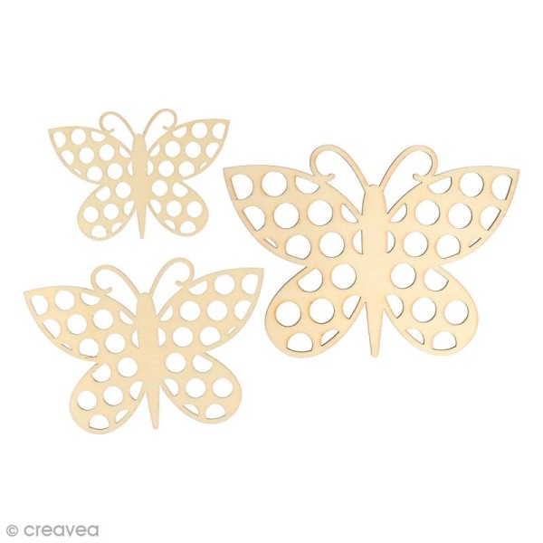 Silhouette en bois 9 à 15 cm - Papillons Pois - 3 pcs - Photo n°1