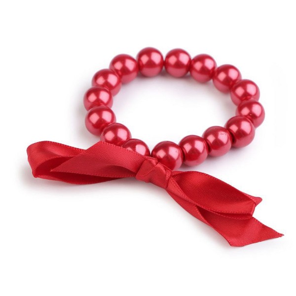 1pc Rouge Faux Bracelet de Perles Avec un Arc, Et en Strass, des Bracelets, des Bijoux - Photo n°1