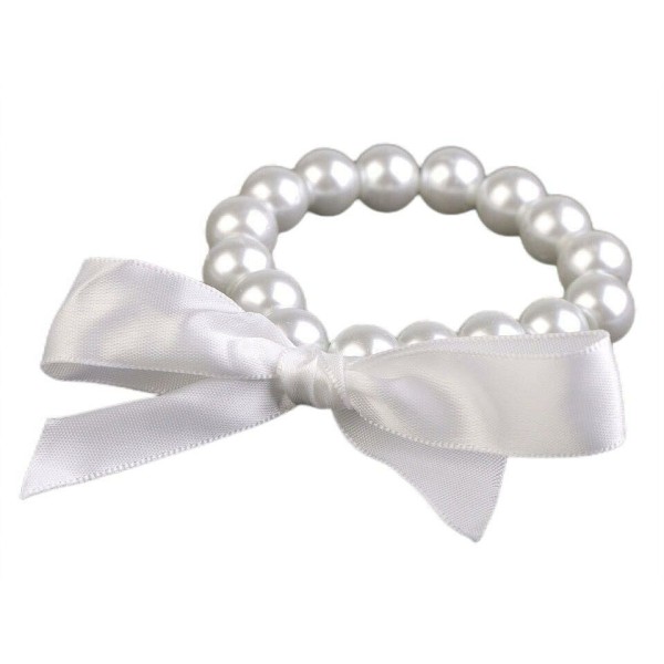 1pc Blanc en Fausse Perle Bracelet Avec un Arc, Et en Strass, des Bracelets, des Bijoux - Photo n°1