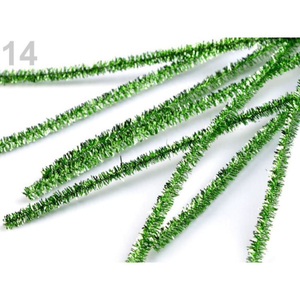10pc Vert clair Floue Chenille de Fil de colle Avec Lurex 6mm, Longueur 30cm, Floristique de Rubans, - Photo n°1