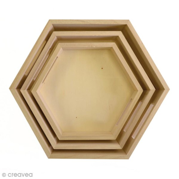 Set 3 plateaux hexagonaux à décorer - De 24,5 à 35 cm - Photo n°1