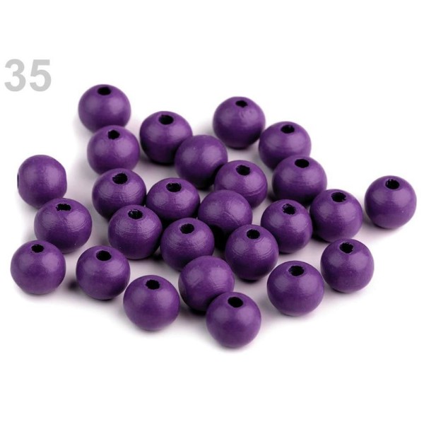 10g de 35 Perles en Bois de Couleur Prune Ø10mm - Photo n°1