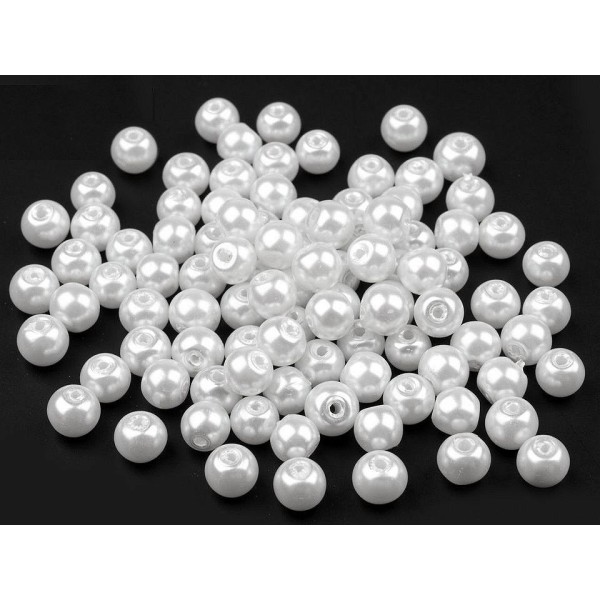 50g B Blanc Rond Verre Perles Imitation Perles de Ø6 Mm - Photo n°2