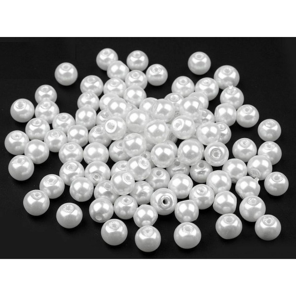50g B Blanc Rond Verre Perles Imitation Perles de Ø6 Mm - Photo n°4
