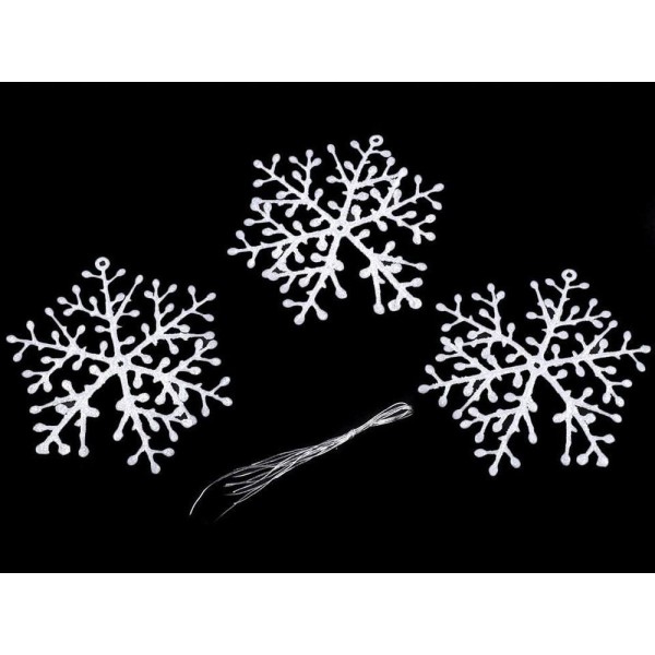 1bag Blanc Pendaison de Flocon de neige Avec des Paillettes Ø8.5cm, Mur d'Art, la Veille de Noël, Ar - Photo n°1