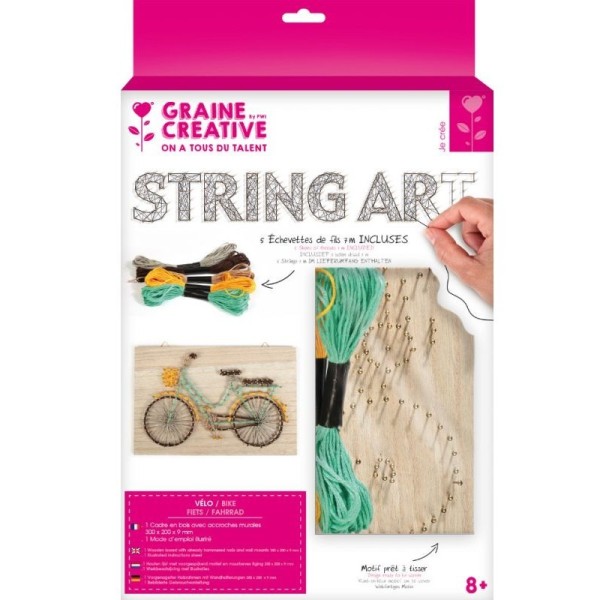 Kit Tableau string art Vélo Rectangle brut, clous et fils, dim. 30 x 20 x 0.9 cm, à suspendre - Photo n°2