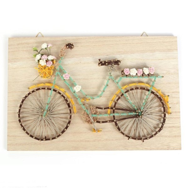 Kit Tableau string art Vélo Rectangle brut, clous et fils, dim. 30 x 20 x 0.9 cm, à suspendre - Photo n°3