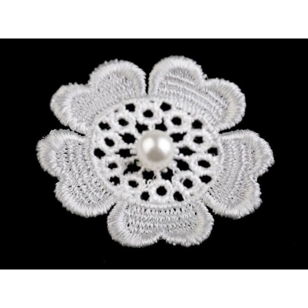 10pc Blanc Dentelle Applique de Fleur Avec Perle perles Ø50mm, d'Autres Fleurs À Coudre Ou à coller - Photo n°1