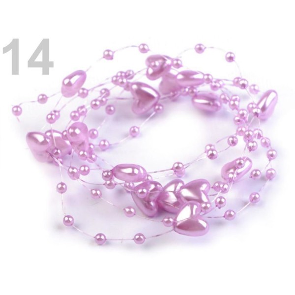 1pc 14 Light Violet Perles Garland Ø10mm Longueur 130 Cm Cœurs, Décoration de Mariage Sur la Chaîne, - Photo n°1
