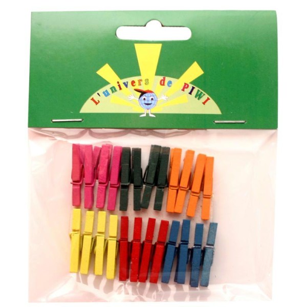 Pinces à linge mini  colorées 2.5 cm x 24 - Photo n°1