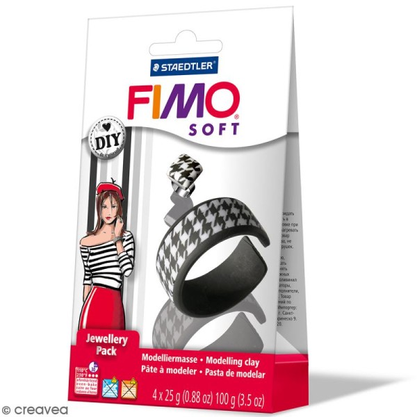 Kit pâte Fimo Soft - Bijoux Noirs & Blancs - Photo n°1