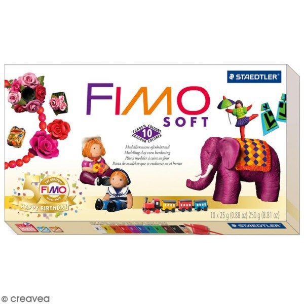 Kit Fimo Soft 50 ans - 10 demi-pains de 25 g et accessoires - Photo n°1