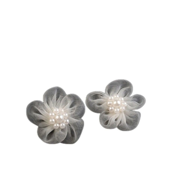 10pc Crémeux Lumière Fleur en Organza Ø30mm Avec des Imitations de Perles, d'Autres Fleurs À Coudre - Photo n°1