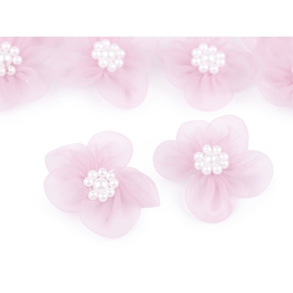 10pc Rose clair Organza Fleur Ø30mm Avec des Imitations de Perles, d'Autres Fleurs À Coudre de la Co - Photo n°2