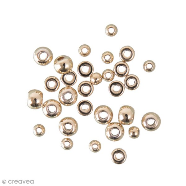 Assortiment de perles boules et disques - Doré - 30 pcs - Photo n°1