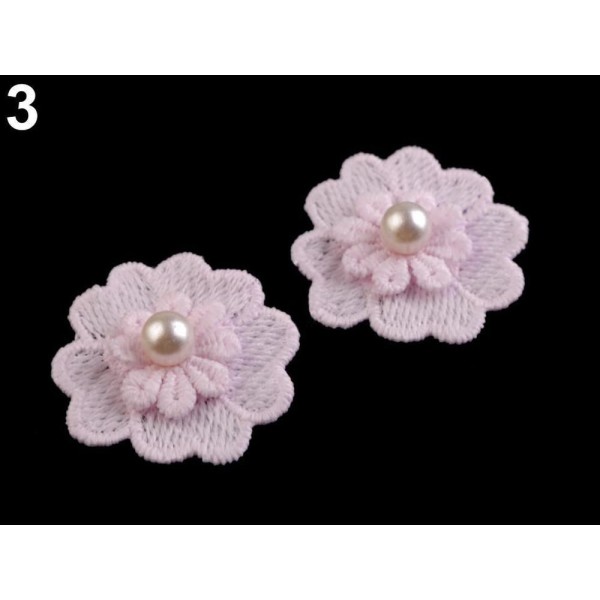 2pc 3 Rose Pâle Dentelle Applique de Fleur Avec Perle de Perle de nombreuses applications. ø40mm, d' - Photo n°1