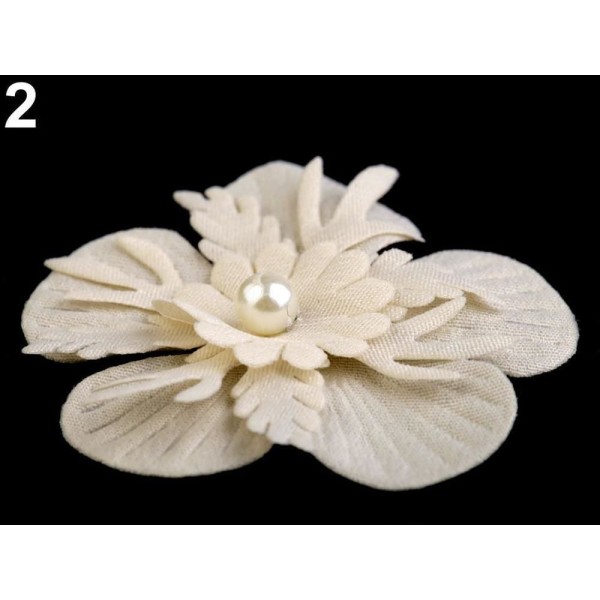 10pc 2 Ecru Applique de Fleur Avec Fausse Perle Ø53mm, d'Autres Fleurs À Coudre Ou à coller Sur, des - Photo n°1