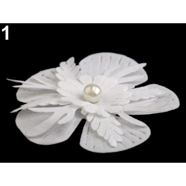 10pc 1 Blanc Applique de Fleur Avec Fausse Perle Ø53mm, d'Autres Fleurs À Coudre Ou à coller Sur, de - Photo n°1