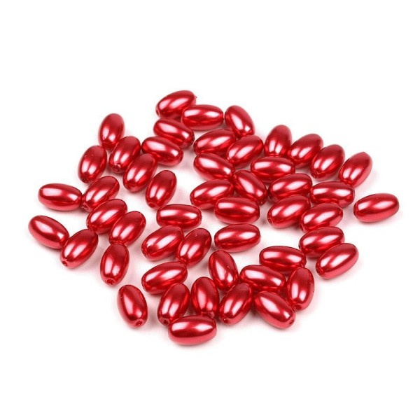 10g 66 Rouge en Plastique Imitation Perles de Nacre coup d'Œil 6x10mm d'Olive, l'Échelle de Tirant T - Photo n°1
