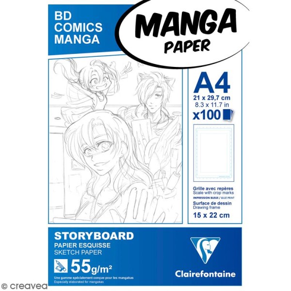 Bloc papier Manga Paper Storyboard - Grille simple A4 - 100 feuilles - Photo n°1