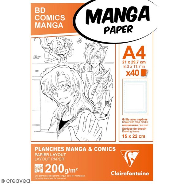 Bloc de papier Manga Paper Planches - Grille simple A4 - 40 feuilles - Photo n°1