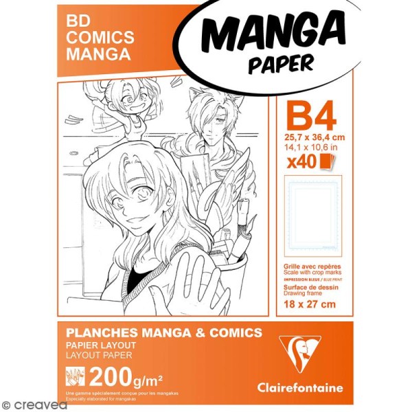 Bloc de papier Manga Paper Planches - Grille simple B4 - 40 feuilles - Papier  dessin pour manga - Creavea