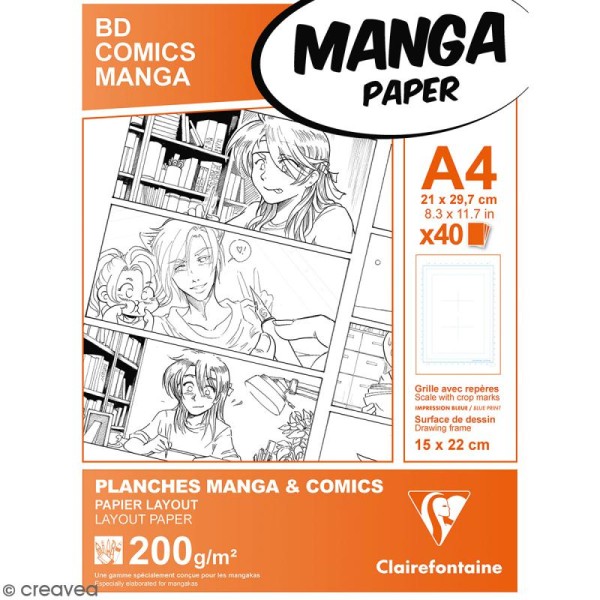 Bloc de papier Manga Paper Planches - Grille divisée A4 - 40 feuilles -  Papier dessin pour manga - Creavea