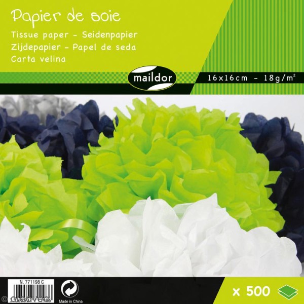 Assortiment de papier de soie - 9 couleurs - 16 x 16 cm - 500 feuilles - Photo n°1