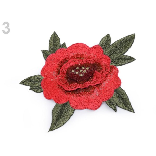 1pc 3 Rouge Grand Emboridered Appliques de Fleurs en Organza 3d, d'Autres Fleurs À Coudre de la Coll - Photo n°1
