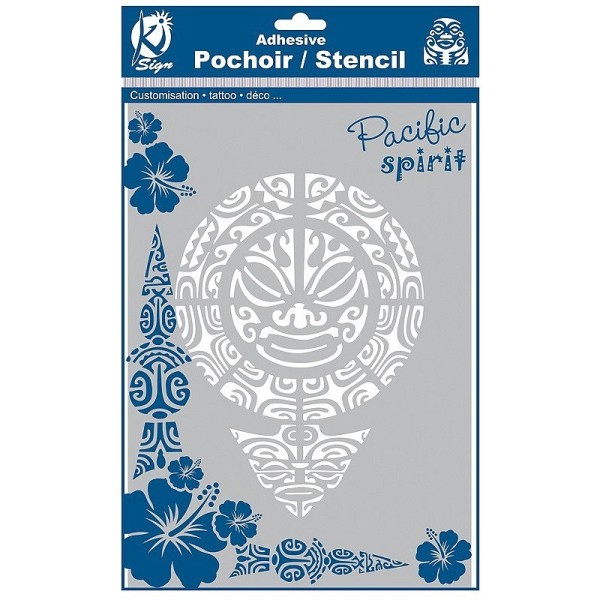 Pochoir repositionnable Adhésif Mandala maori, dim. 21 x 30 cm, planche A4  pour customisation - Photo n°2