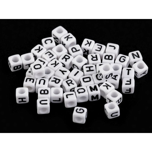 1bag Ix Noir-blanc Perles de Plastique Cube 6mm Avec des Lettres, d'Autres - Photo n°2